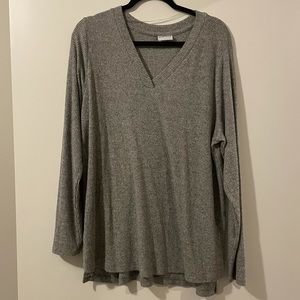 Grey and Pink Ribbed V-Neck Sweater by Ava and Viv in size 1X